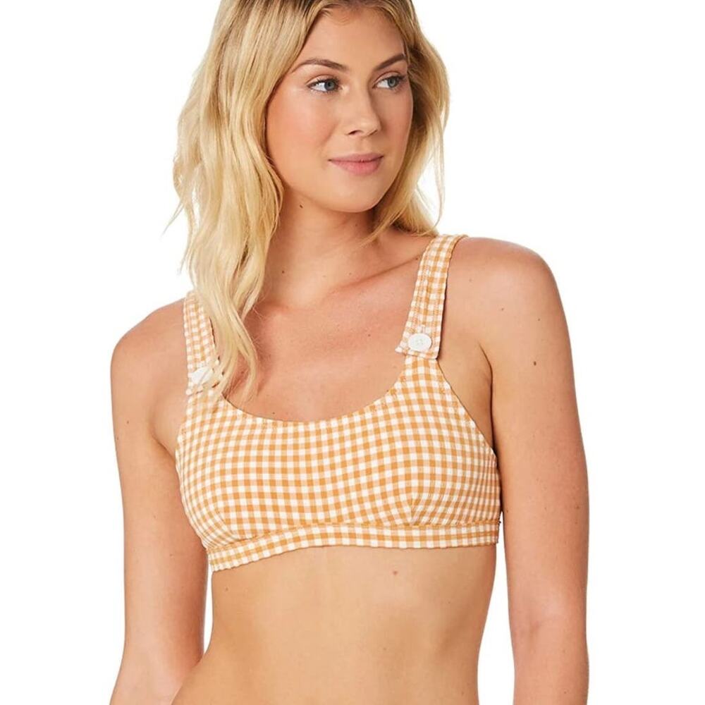 Free People Rhythm Women's Orange Gingham Lolita Retro  Bikini  Top Size Large